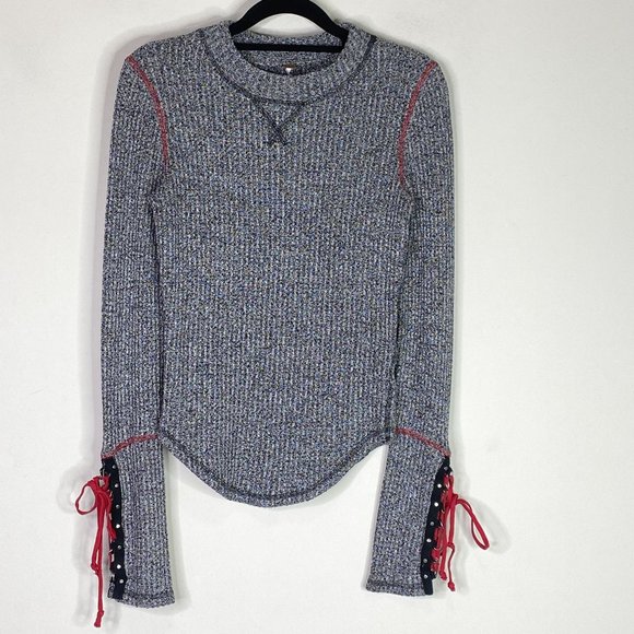 Free People Sweaters - Free People Lace-Up-Sleeve Thermal Sweater Mountaineer Cuff Top Women's Size XS